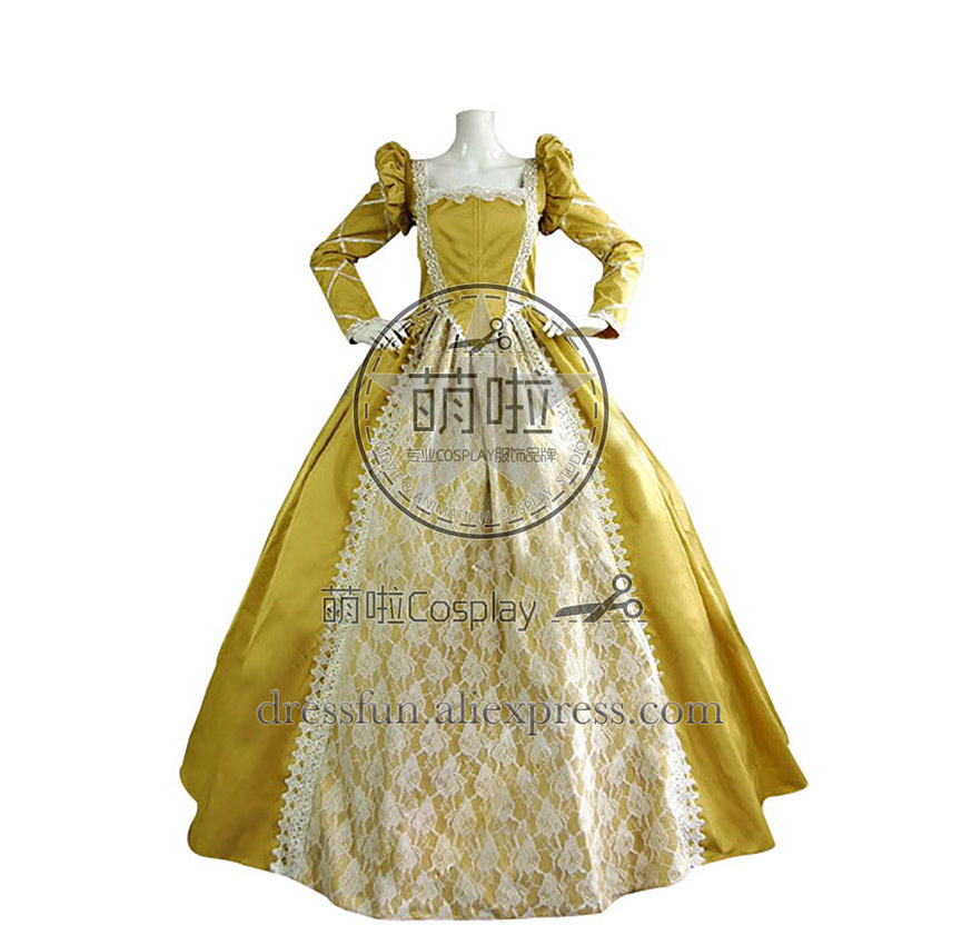 Victorian Lolita Queen Elizabeth Tudor Period Gothic Lolita Dress Yellow Long Sleeve Classical Dress High Qulity Fast Shipping-image-426480355