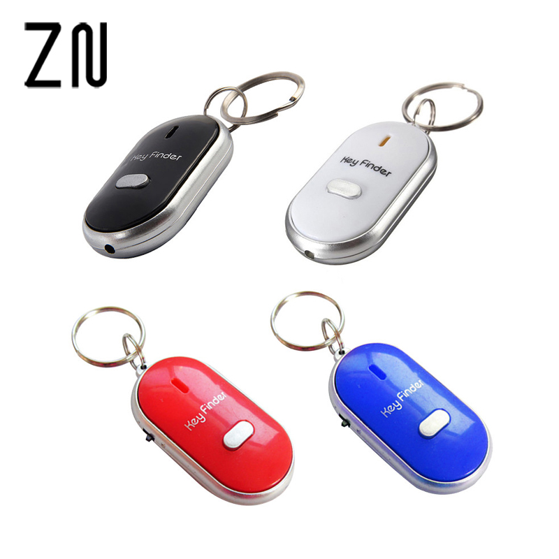 

High Quality 1PC White Black Red Blue LED Key Finder Locator Find Lost Keys Chain Keychain Whistle Sound Control, Silver