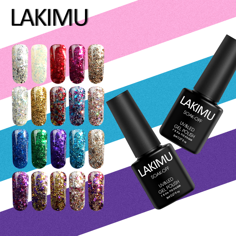 

LAKIMU Diamond Hot Sale Nail Gel Polish Soak Off Top Base Coat Gel Lacquer 20 Colour Nail Art UV LED Glitter Polish, 61white
