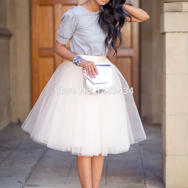 

Wholesale- Tulle Skirt Summer Style Knee Lenght Skirts Womens Adult Tutu Pleated Skirt Saias women tutu skirt, Blue