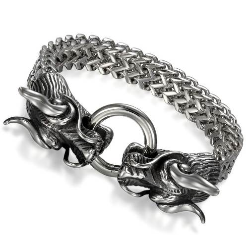 

Boniskiss Stainless Steel Double Dragon Bracelet Men Personality Fashion Stainless Steel Bangle Pulseira Masculina