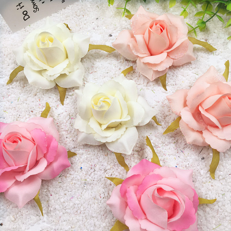 

5 PCS/(7 cm) artificial silk gold rose flower heads home decoration/DIY wedding garland collage decorative artificial flowers, Pale pink