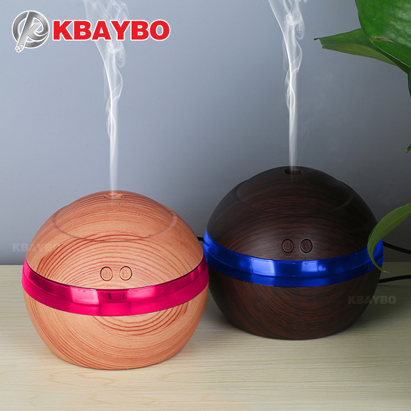 KBAYBO 130ml Mini Electric USB Air Humidifier Oil Diffusers Wood with light Ultrasonic Humidifier for Home Office Bedroom office-image-422733686