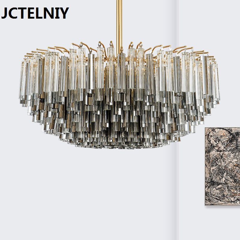 

New deluxe crystal rod LED chandelier postmodern personality design Nordic style living room exhibition hall fashion lamp