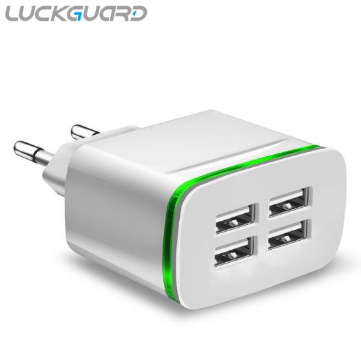 

LuckGuard Universal USB Charger EU Plug 5V 4A 4 Port Led Light Travel Wall Charger Phone Adapter Charging For iPhone 8 X Samsung