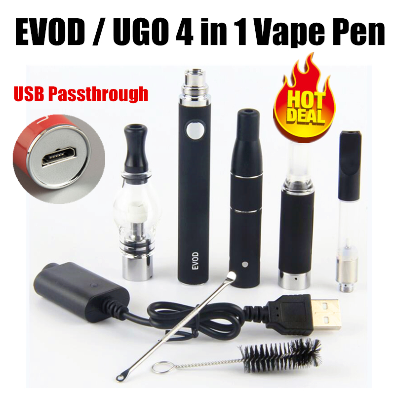 

Top 4in1 eVod Vaporizer kit UGO V II 510 Battery Dab Shatter Wax Pen eGo CE4 Eliquid Ago Dry Herb CE3 Thick Oil Vape Cartridge Starter Kits, Multi