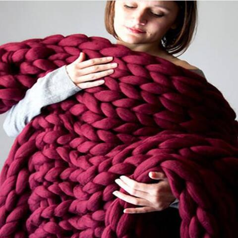 

2019 Sales!!! Wholesales!! Free shipping Cozy Comfortable Chunky Knit Blanket Merino Wool Woolen Yarn Knitting Chunky Blanket