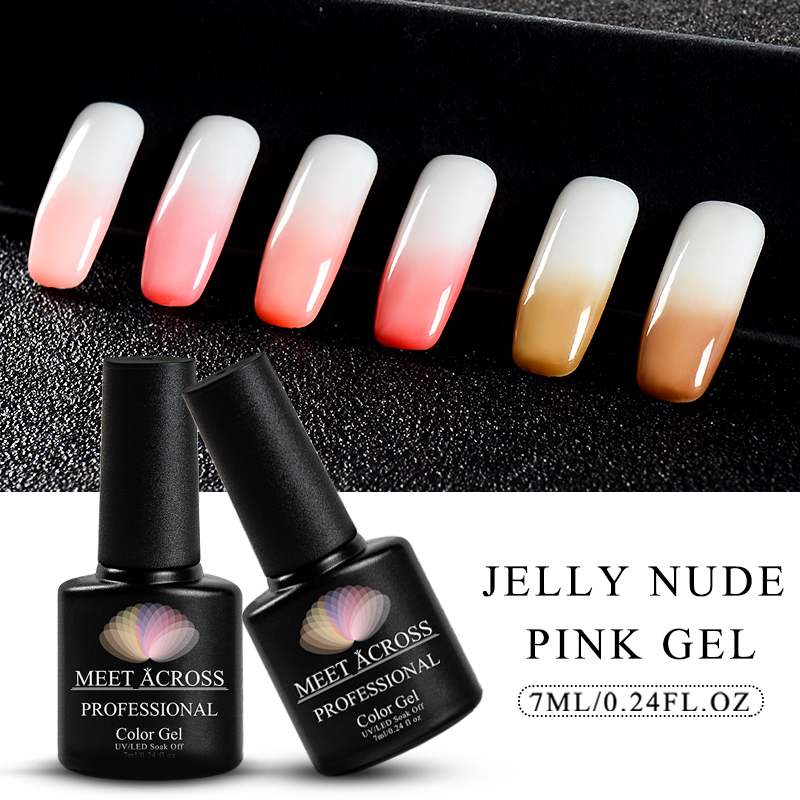 

MEET ACROSS Semi-transparent Jelly Nail Gel 7ml Gradient Pink Light Brown UV Gel Soak Off Opal Jelly Nail UV Polish, M07100