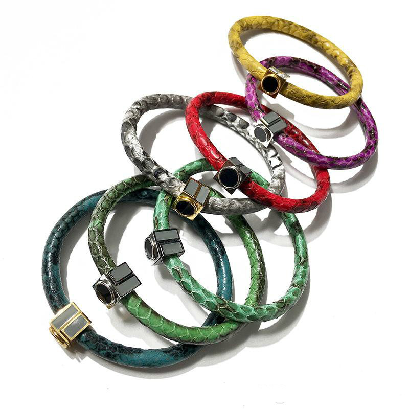 

New Paris Style Man And Women Bracelet With Geniuine Leather Stainless Steel Love Punk Bangle Enamel Colors And 18cm Length Wit Bracelets