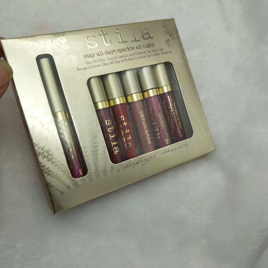 

New Stila Lip Gloss Stay All Day Sparkle Night Liquid Lipstick Holiday Set Kit 6pcs Lipgloss dropshipping, Mixed color