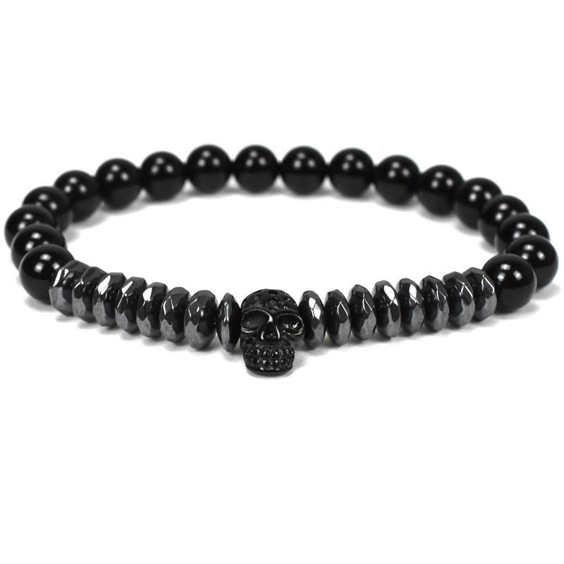 

Skull Skeleton Titanium Steel bracelets natural stone beads crown bracelet men jewelry pulseira masculina