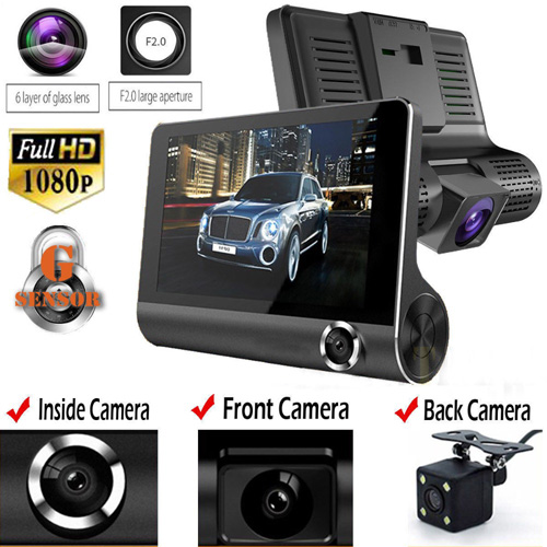 3 lentilles 1080P HD 170 Angle Triple lentille Voiture DVR Dash Cam G-capteur Enregistreur et Caméra de recul Caméra à trois voies Caméra de visi