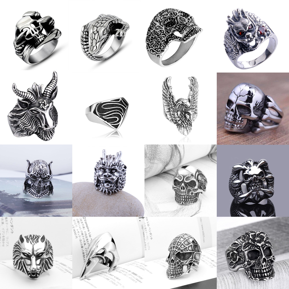 

Fashion High Qality Vintage Mens Womens Stainless Steel Rings Silver Cool Gothic Punk Hip Hop Biker Finger Rings Jewelry, Golden;silver