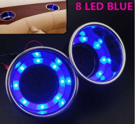 

MAYITR 2PCS Blue 8 LED Light Recessed Car Cup Holder Stainless Steel Drink Holder for Auto Marine Boat