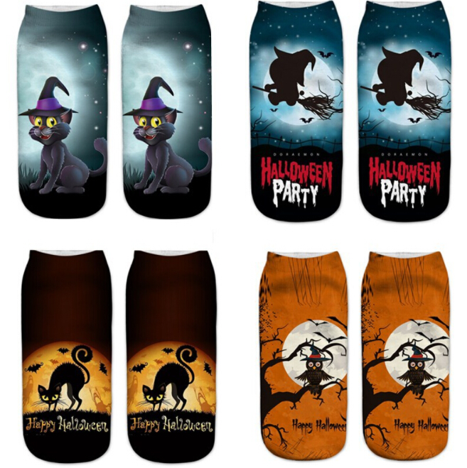 

Halloween Socks Men Women Cute Cartoon Pumpkin 3D Printed Ankle Socks, #3