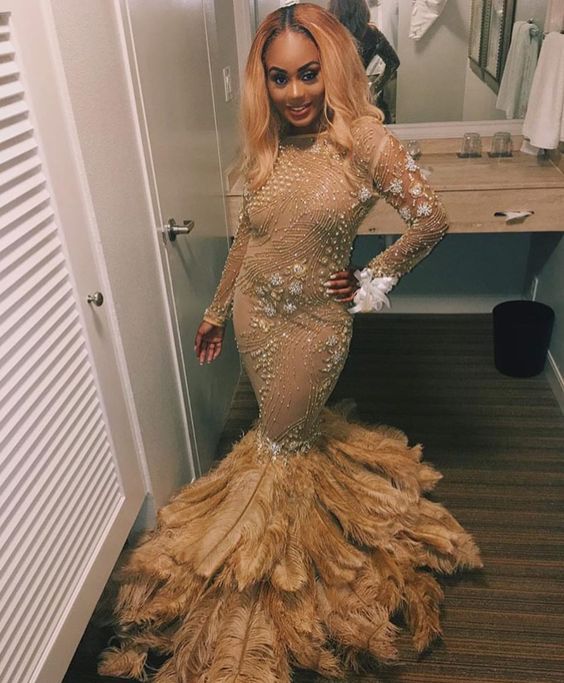 

Evening dress Yousef aljasmi Long sleeve O-Neck Beaded Feather L Almoda gianninaazar ZuhLair murad Kim Kardashian 0004, Same with picture