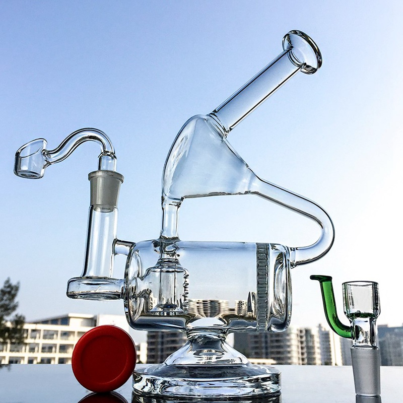 

9 inch Double Chamber Recycler Glass Bong With Comb Perc Clear Water Pipe Inline Percolator Dab Rigs With 14mm Joint Recycler Rig