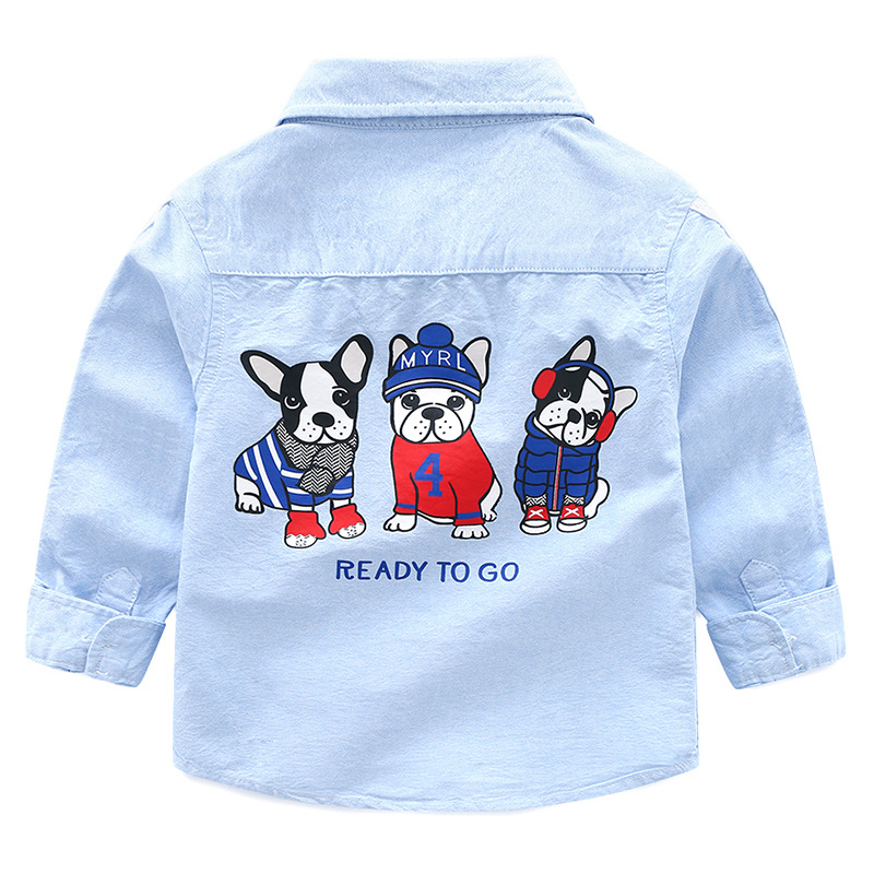 

2018 New Arrival Enfant Boys Girls Shirts Cotton Children Clothes Long Sleeve Classic Cartoon dog Kids Blouses Boys Shirt 2-6y, Blue