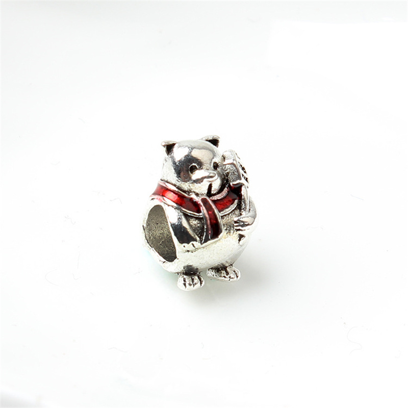 Cute Bear Painted Red Unique Charm Bead Big Hole Fashion Women Jewelry European Style For DIY Bracelet Necklace PANZA006-120-image-426348530