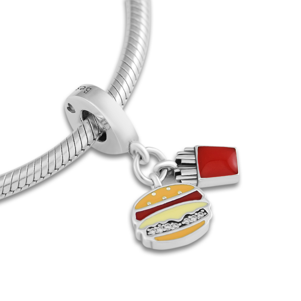 2018 Summer 925 Sterling Silver Jewelry Hamburger and Fries Charm Beads Fits Bracelets Necklace For Women Jewelry Making-image-420371196