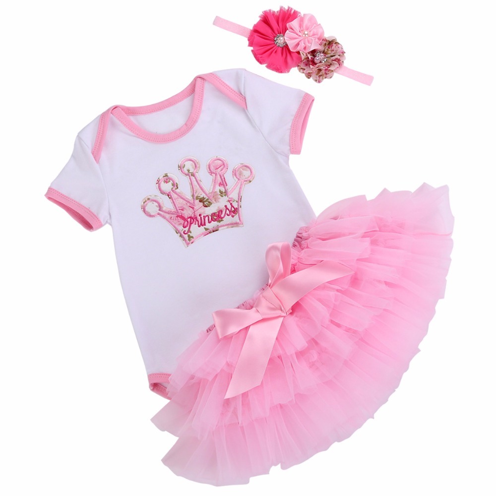 Princess Baby Girl 3pcs Vêtements Ensemble Roupie de bebe; Été à manches courtes Baby Vêtements Tops Tutu jupe bébé Jeu d'anniversaire de bébé 0-