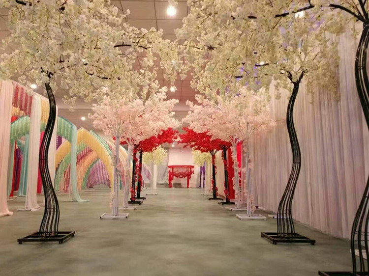 

New Arrival Wedding Props Road Cited Simulation Cherry Flower with Iron Arch Frame For Party Centerpieces Decoration 2.6M height, Many color in stock