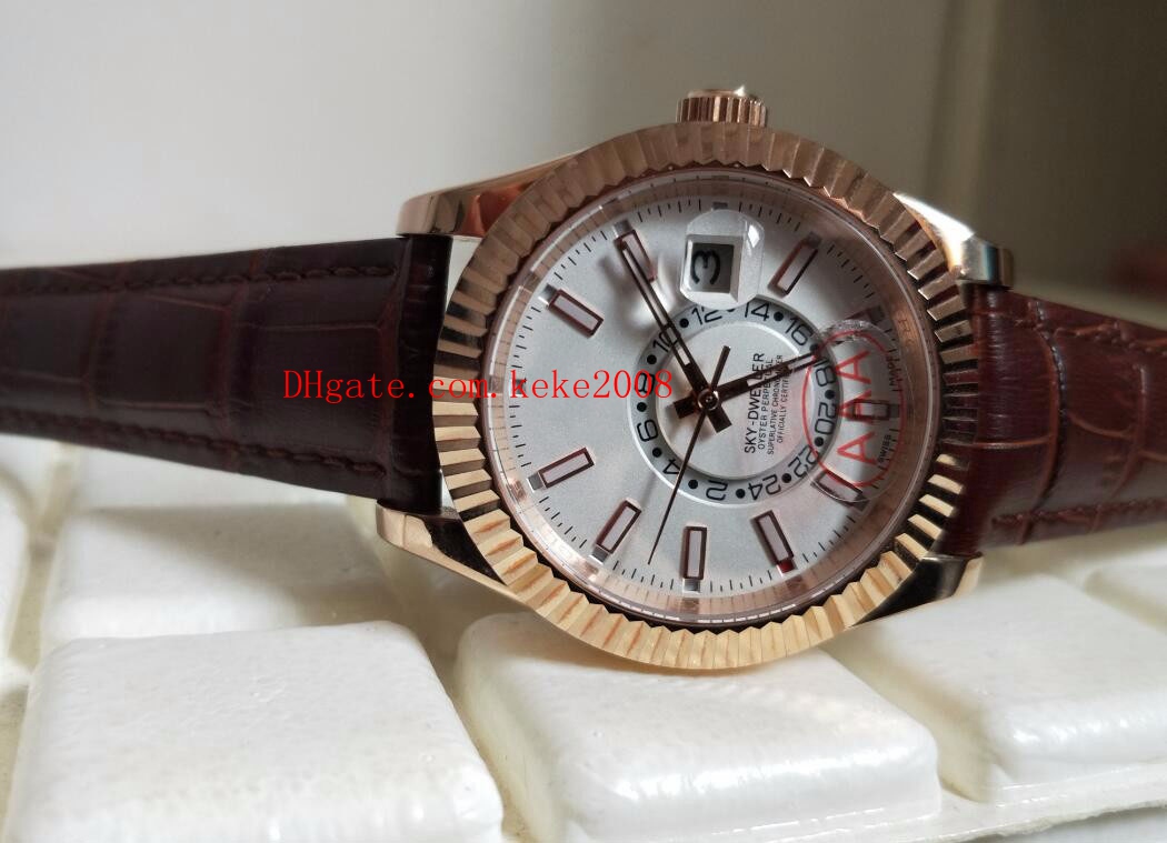 

Luxury High quality Watch Sky Dweller 326138 42MM 18K Gold & Steel Leather Bands Strap Asia 2813 Movement Automatic Mens Watch Watches, Slivery;black