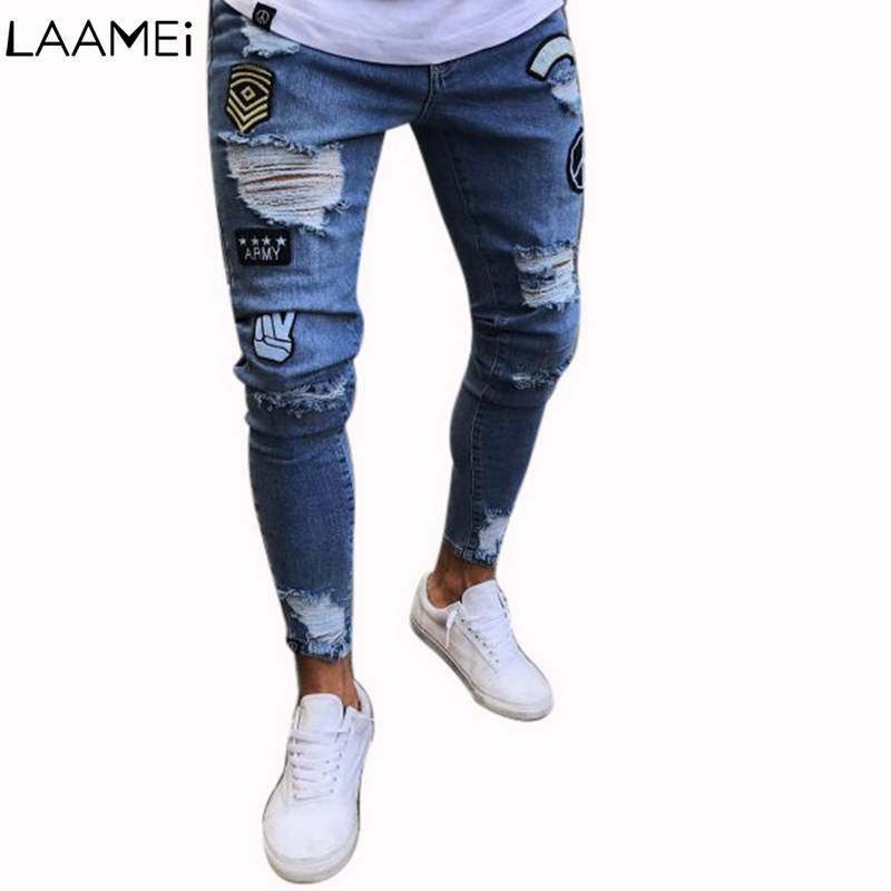 Laamei Homme Mode Homme Tissu 2018 Hommes Bordure Streetwear Fermeture Éclair Trou Jean Hommes Jeans Homme Déchiré Jeans Pour Hommes Maigre Jean