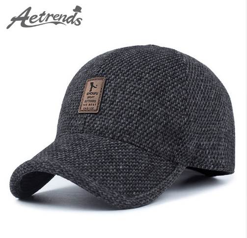 

[AETRENDS] Woolen Knitted Design Winter Baseball Cap Men Thicken Warm Hats with Earflaps Z-5000, Other