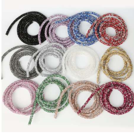 

Dia 7mm soft tube with 2mm hole Jewelry Cord Rope String with Resin Rhinestone White AB/Black/Green/Blue mix color 1 Meter Long