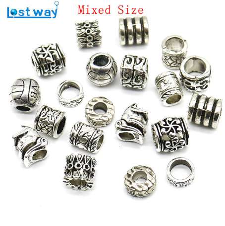

Wholesale 20pcs/lot Mixed Size Tibetan Silver Spacer Beads plated European Beads big hole bead Fit For charm Bracelets Making