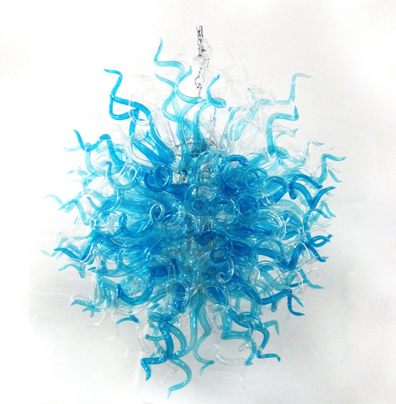 Tiffany Blue and Clear Glass Chandelier American Style Chandelier 100% Mouth Blown Borosilicate Glass Chandelier for Home Decoration-image-409298440