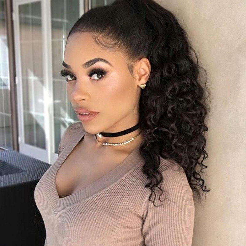 

Clip in hair extensions Ponytails Human Kinky curly hair pieces clips 18inch 100g-140g clip on hair extensions women fashion