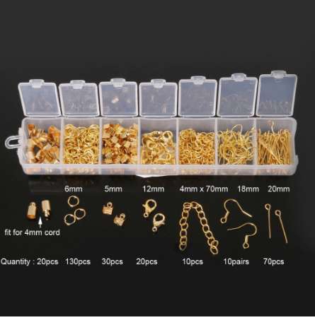 

300pcs/set, Mixed Style Kit Gold/Rhodium Accessories (Jump Ring,End Caps,Clasp,Chain,Hook, Pin)for Jewelry Making Findings