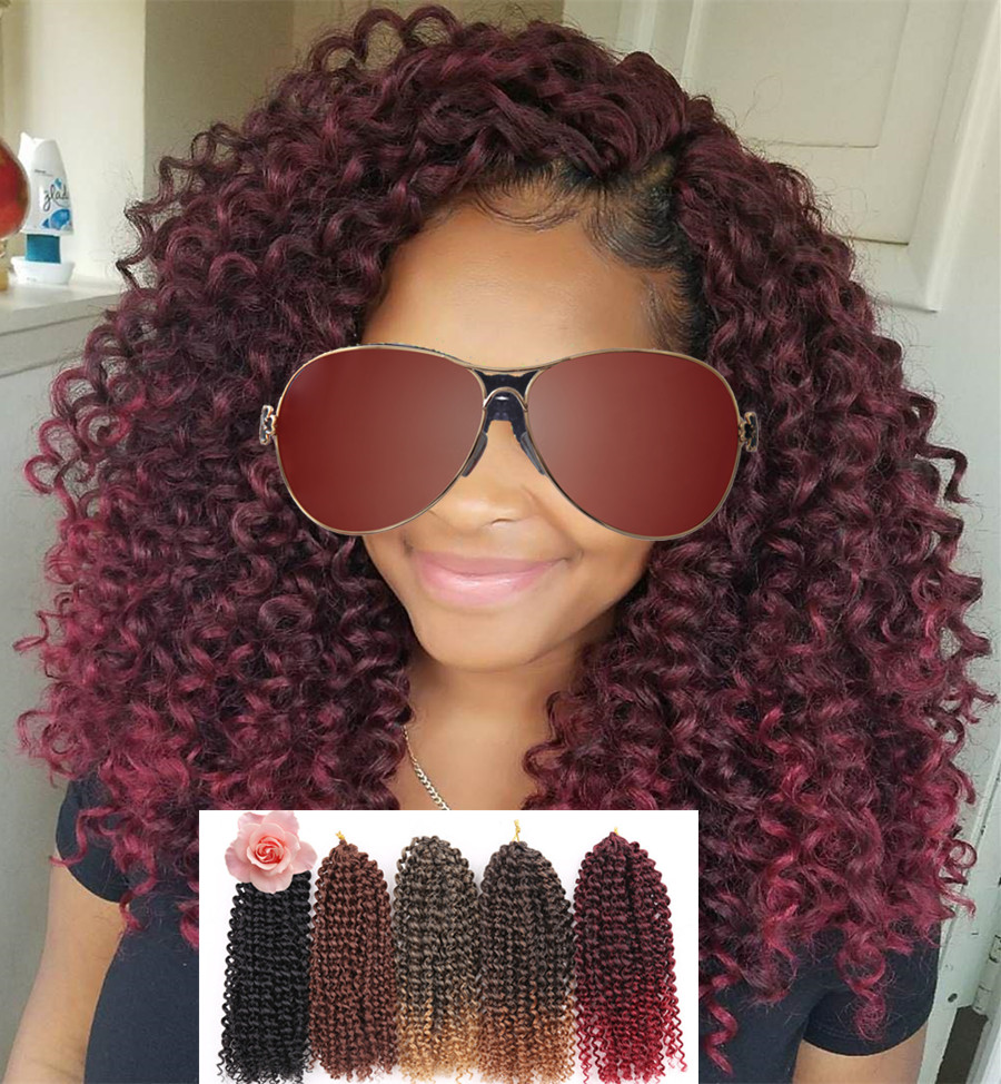 

8-12inch Curly Crochet Braids Heat Resistant Synthetic Braiding Hair Ombre Crochet Hair Extensions 60 strands/pack, T1b/burgundy