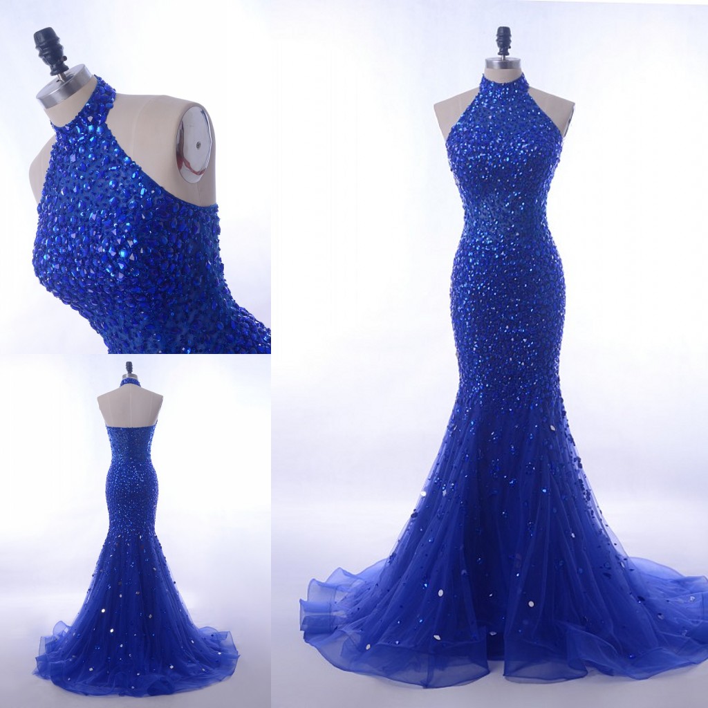 

Bling Crystals Evening Formal Gowns Luxury Rhinestones High Neck Mermaid See Through Mermaid Tulle Beaded Sequins Long Pageant Prom Dress, Same as picture