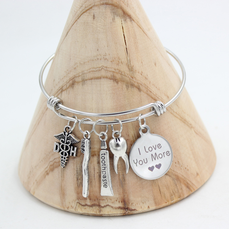 Nouvelle Arrivée En Acier Inoxydable Fil Bijoux Réglable Extensible Bracelet Bracelet Dentiste Bracelet Dent Dentifrice Brosse À Dents Bracelet C