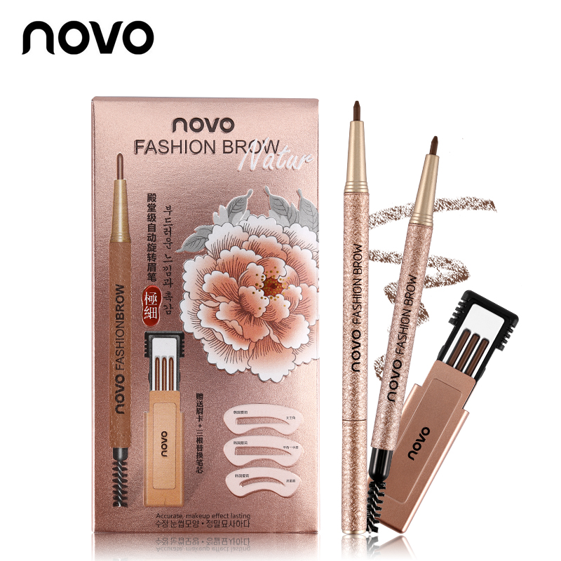 

4colors Novo Eyebrow Pencil 1 Set=3pcs New Makeup Set With 3pcs pencil+3pcs Eye Brows Template Waterproof Long Lasting Make Up