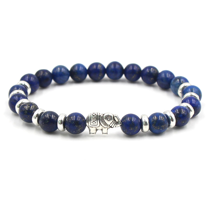 

New 8mm Lazuli Bracelets Silver Gold Lion Owl Elephant Hand Natural Stone Bangles For Unisex Gift