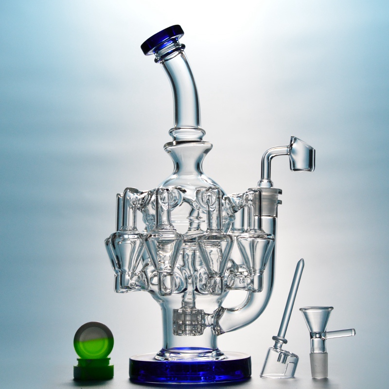 

12 Inch Matrix Perc Percolator Glass Bongs Octopus Arms Recycler Water Pipes Dab Oil Rig 14mm Female Joint Wax Bong Blue Color OA01