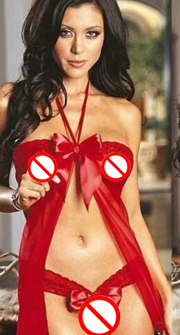 

NEW Women Lace Sexy Sleepwear Set With G-string Erotic Lingerie Bow Set Underwear Nightwear Nightgown Sexy Lingerie Costume FREE SHIPPING, Red