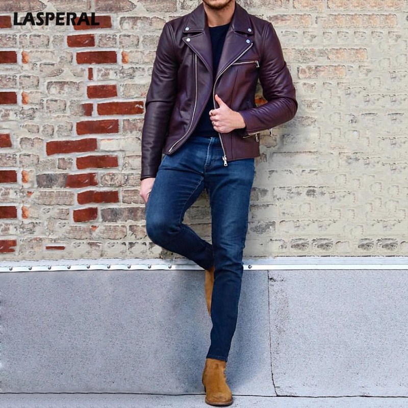 

LASPERAL Winter Turn Down Collar Zipper Coat XL Plus Size Slim Fit Men' Moto Biker Jacket Leather Coat Bomber Jacket Mens, Black