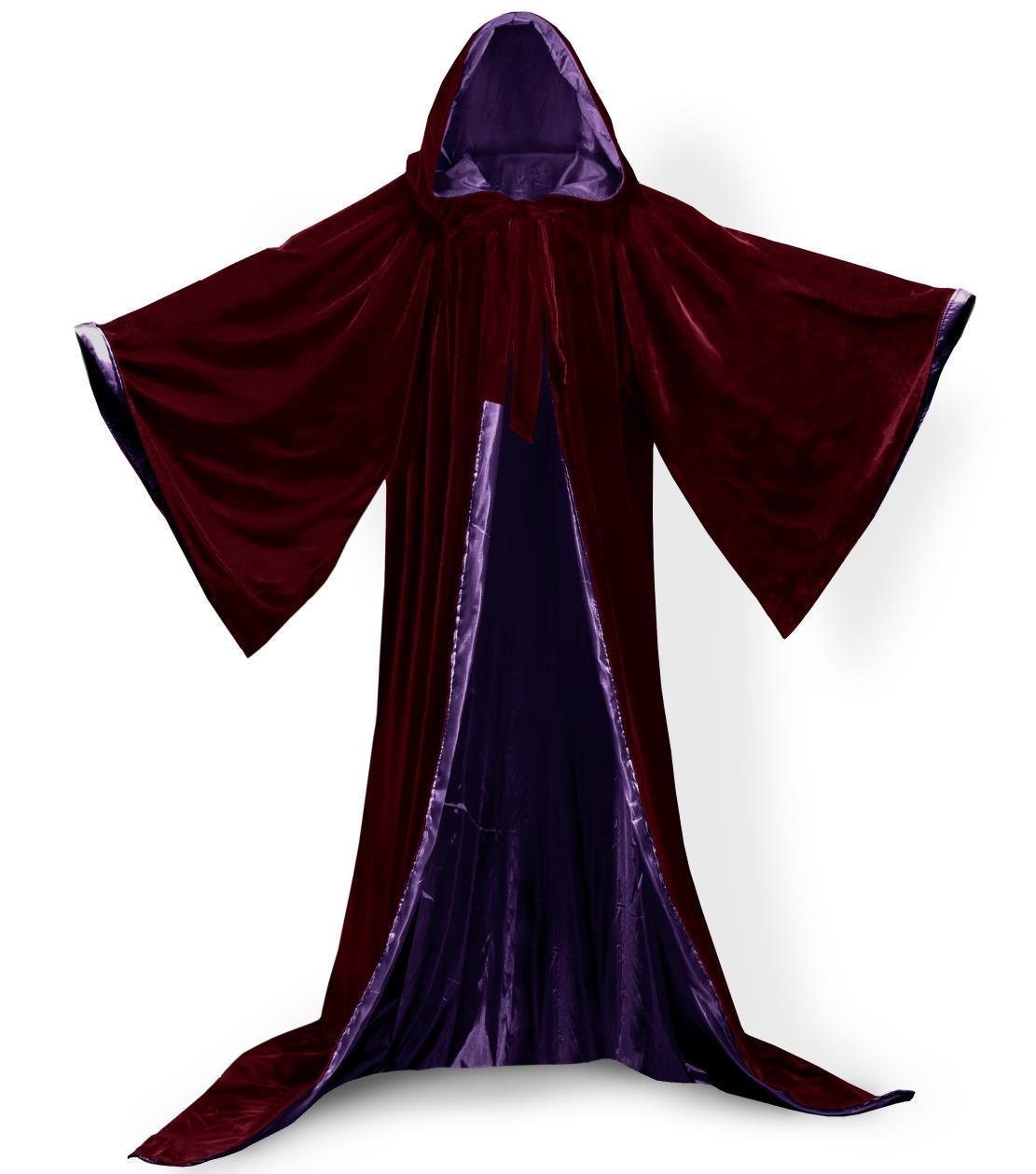 

Long Sleeves Velvet Hooded Cloak Wedding CapeHooded Velvet Cloak Halloween Party Witchcraft Cape Medieval Wicca Robe Kids Cosplay dress cost, Wine red + silver lining
