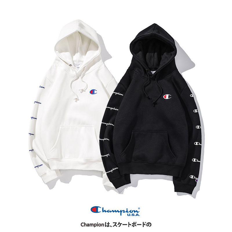 

Fashion brand Champ Letter string logo Embroidered plus cashmere hat Couples padded hood Sweatshirts Cute Boyfriend Style Hoodies sweater, Blue;black