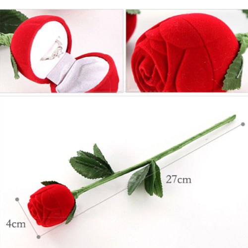 

Red Rose Shape Wedding Rings Pendants Jewelry Gift Box Earrings velvet ring box For Men Valentine's Day Gift