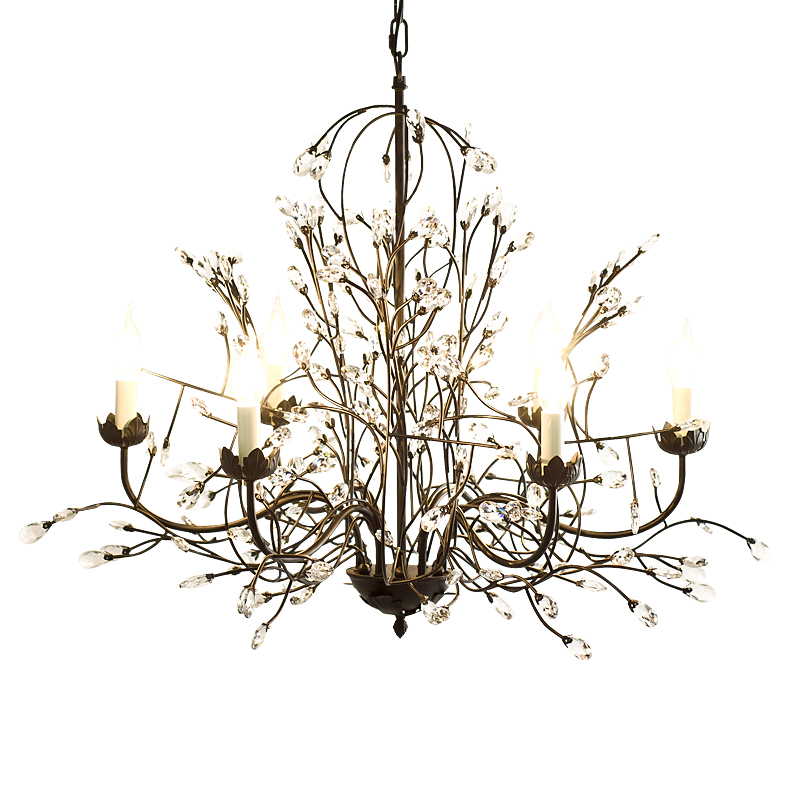 

Vintage Crystal Chandelier Lighting Iron Edison Pendant Light 8 heads black chandeliers home decor American village style