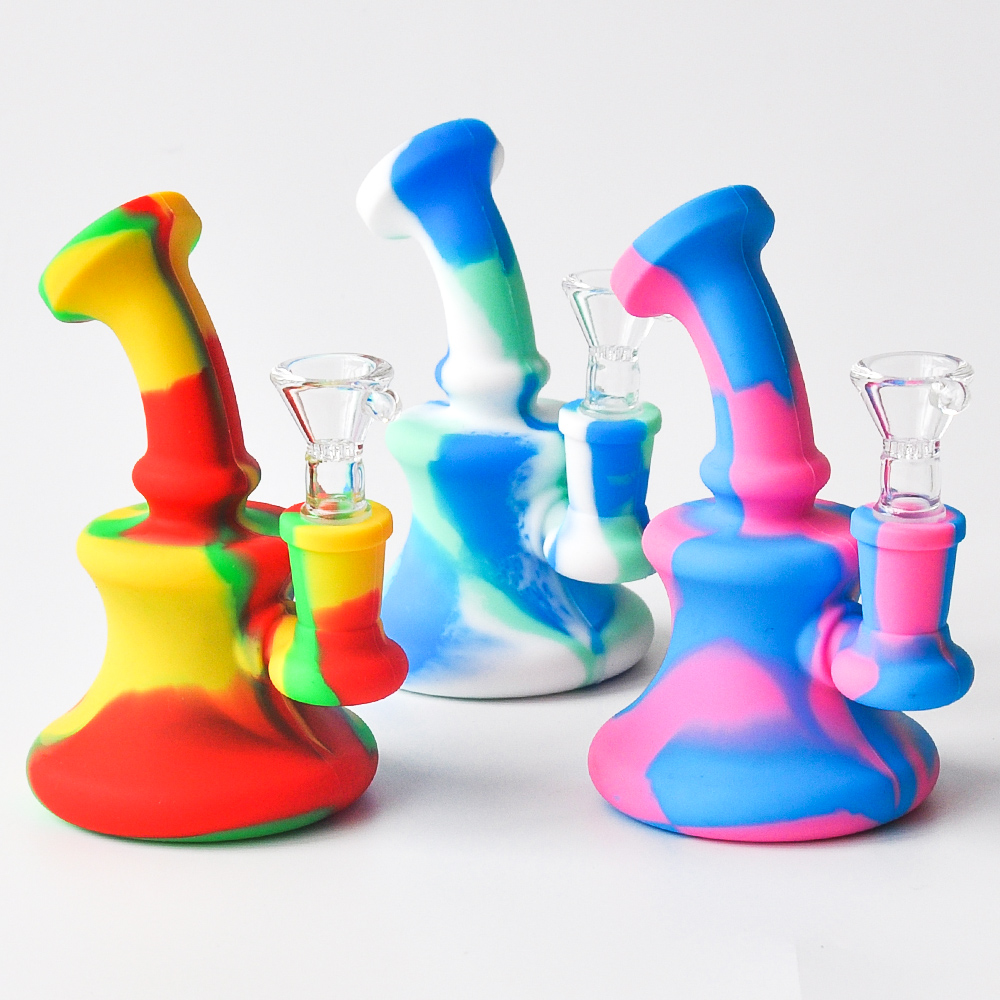 

Portable 5.0inches Silicone Bongs Silicone Water Pipe Recycle Dab Oil Rigs Glass Bongs Glass Pipe for Smoking Pipe free shipping