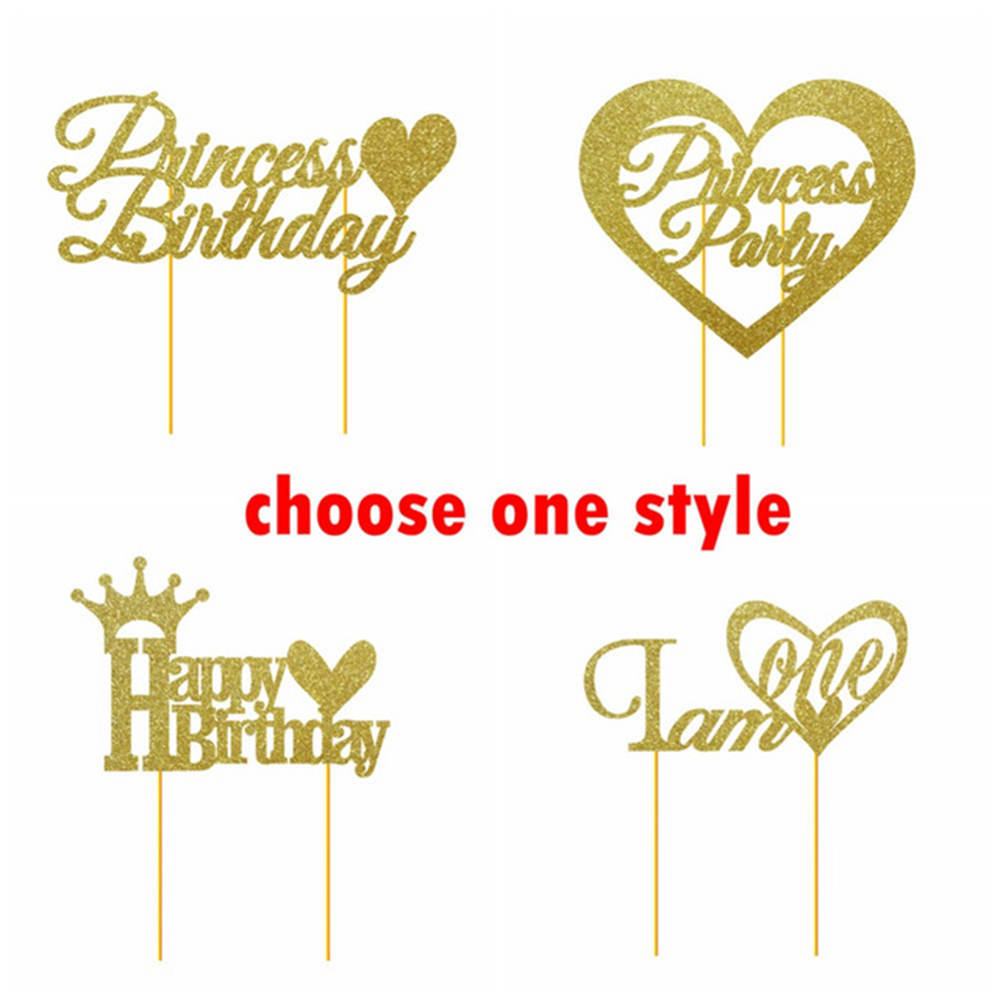 

1pc Happy Birthday Gold Glitter Cursive Cake Topper Script Topper Birthday Cake Princess Party 1st Party Decor