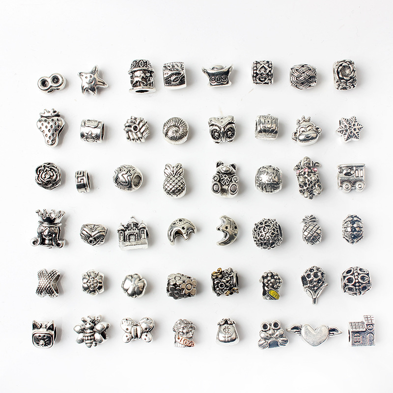 48PCS Mixed Style Wholesale Alloy Metal Loose Beads Charms DIY Jewelry European Bracelets Bangles Women Girls Best Gifts-image-422254486