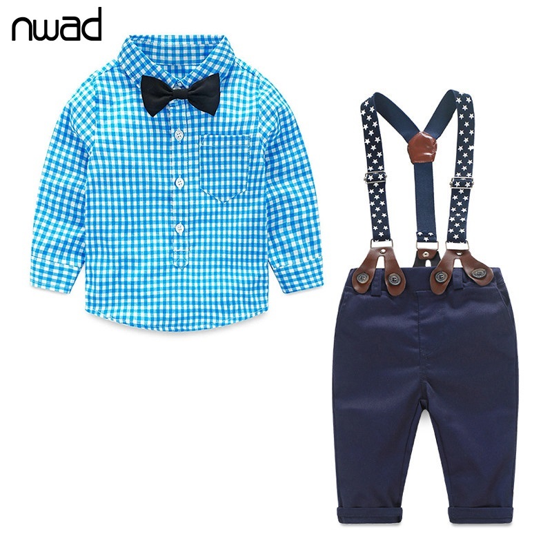 NWAD Bébé garçon Vêtements à manches longues bébé nouveau-né Ensembles de vêtements pour nourrissons Costume Costume Plaid Chemise à carreaux + C